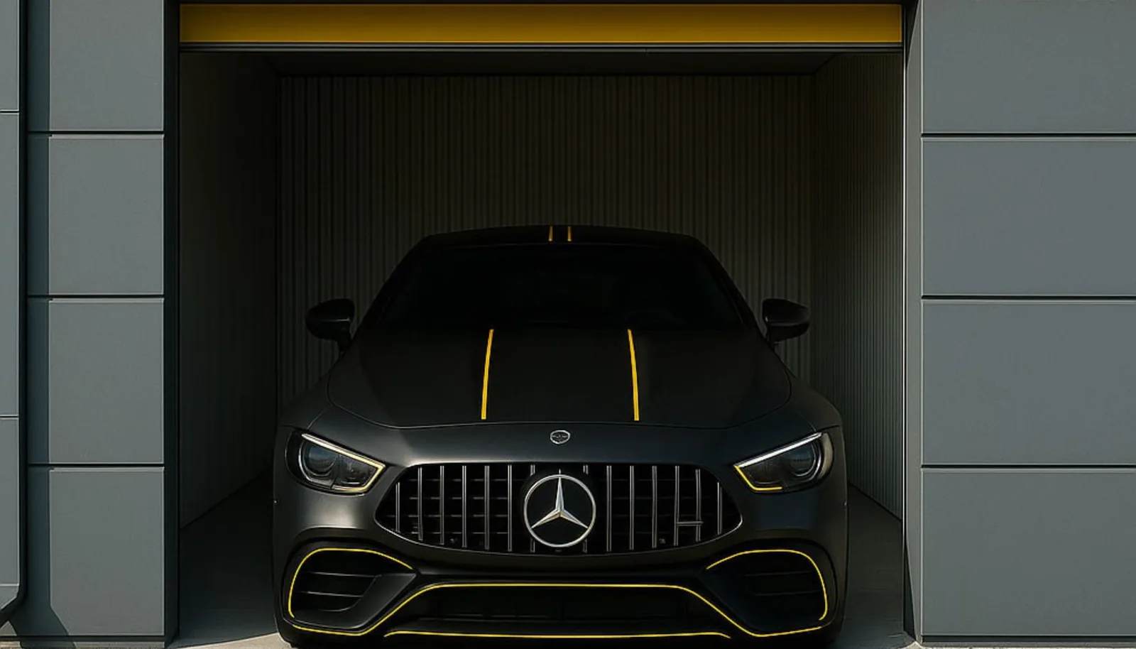 A car parked inside a My Storage drive-up parking unit