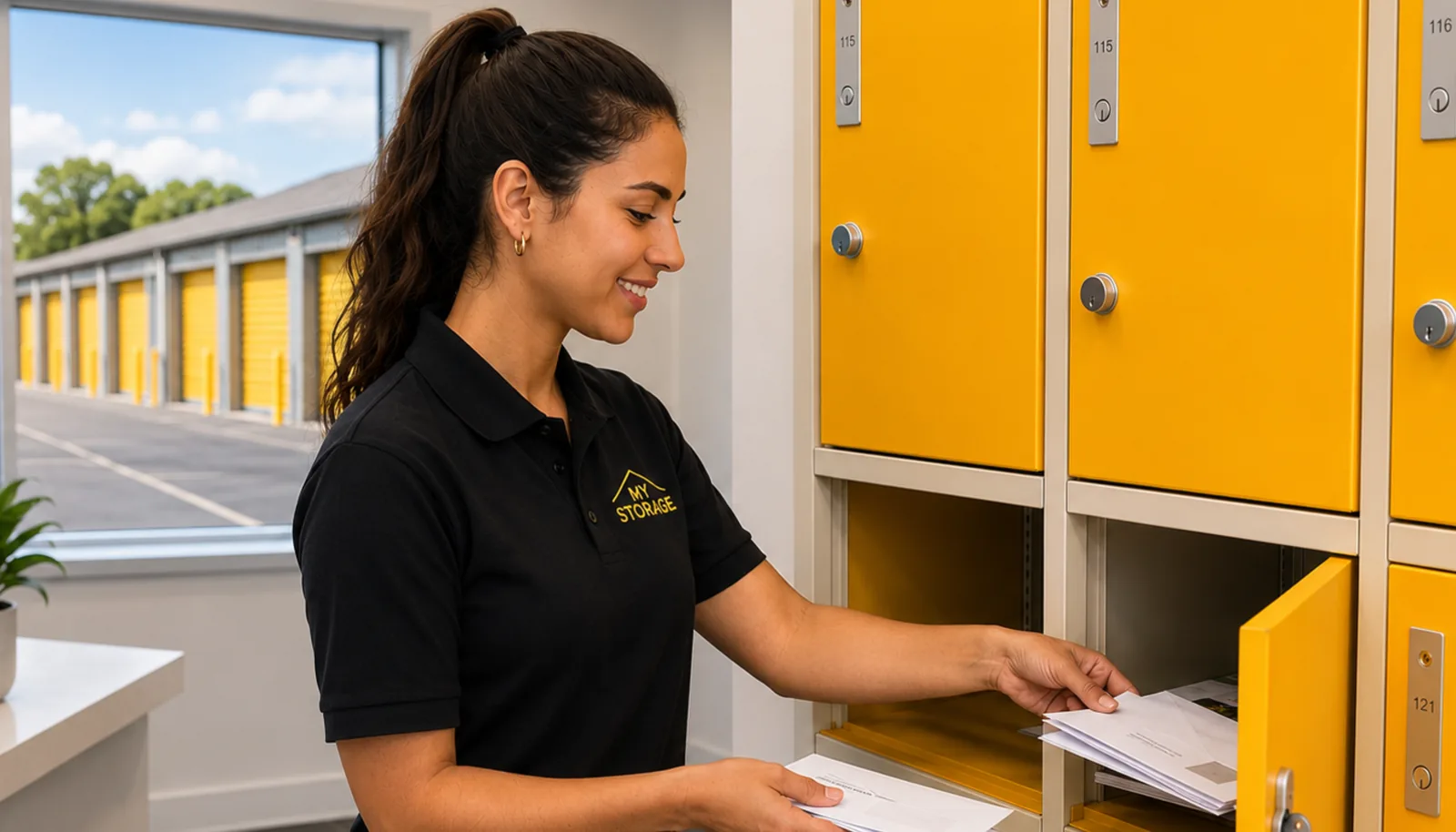 A My Storage team member sorting tenant mail into secure lockers